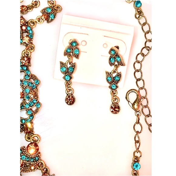 2003~VCLM Noblesse Austrian Crystal VTG Style Jade/Gold Choker Earrings Set NOS - Picture 5 of 11